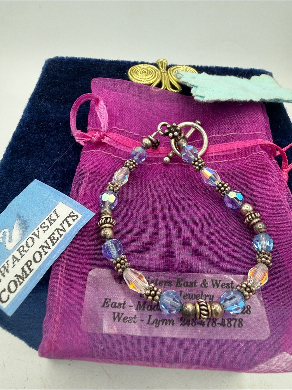 Handcrafted Pastel Swarovski Crystal Beaded Bracelet Silvertone 7”